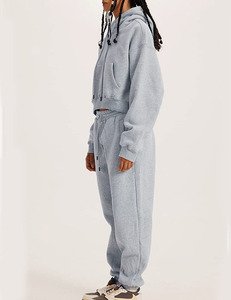 Jersey de mujer de diseño único, sudadera recortada con capucha y pantalones de chándal con cordón en la cintura, chándales cortos transpirables a prueba de viento para mujer - Product Image 4