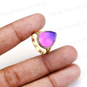 Nouvelle arrivée solide 925 en argent Sterling Bio couleur violet Tourmaline poire Checker coupe lunette bague de réglage pour les femmes bijoux fins - Product Image 5