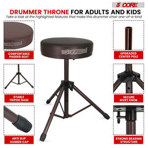 5 Core Drum Throne 3 Thick Padded Memory Foam Comfortable Drummer <b>Stool</b> 330Lb Capacity Adjustable - Product Image 6