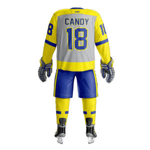 Ensemble de vêtements de sport de hockey sur glace en polyester unisexe personnalisé OEM pour adultes quantité minimale de commande bas avec nom d'équipe imprimé - Product Image 5
