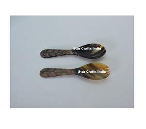 Ensemble de couverts en corne de dernière génération avec poignée, cuillère et fourchette décoratives pour salade, ustensiles de cuisine, vaisselle, couverts en corne - Product Image 1