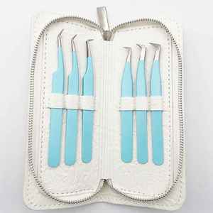 Juego de pinzas de extensión de pestañas de acero inoxidable, pinzas de pestañas de volumen en ángulo de 45 90 grados con punta de fibra para uso de pestañas y cejas - Product Image 2