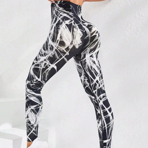 Venta al por mayor de mallas de cintura alta de compresión de color transpirable Tie Dye Mujeres Legging Nueva llegada Control de barriga Pantalones de yoga - Product Image 2
