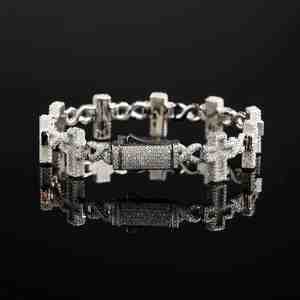 VVS Moissanite Hip Hop Round Cut 16mm Diamond White Gold Cross Cuban Link Bracelet Iced Out for Men's 925 Sterling Silver - Product Image 1