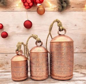 Campanas de vaca de diseño antiguo con mango de cuerda Campanas de vaca tibetanas rústicas grandes de latón de la India campanas de vaca colgantes - Product Image 6