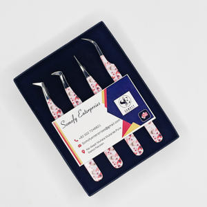 Ensemble de pinces à cils professionnelles de haute qualité en acier inoxydable, best-seller, durable, écologique, imprimé de fleurs, logo personnalisé - Product Image 2