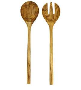 Serveur à salade ou cuillères à salade en métal doré de bonne qualité avec manche en bois, vaisselle pour la maison et les mariages - Product Image 2