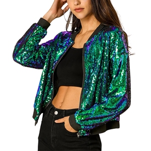 Women's <b>Single</b>-Breasted Short Style Sequin Blazer Jacket for Autumn Spring and Winter Solid Color Finished Product - Product Image 3