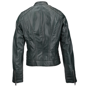 Femmes haut tendance personnalisé automne hiver vestes en cuir solide col tournant conception manches longues respirant doublure en Satin - Product Image 3