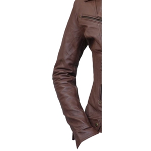 Chaqueta de Motocicleta de Cuero PU 100% Genuino, Hecha a Medida, de Primera Calidad para Mujer, Elegante, con Estampado Frontal, Cortavientos, para Invierno - Product Image 4