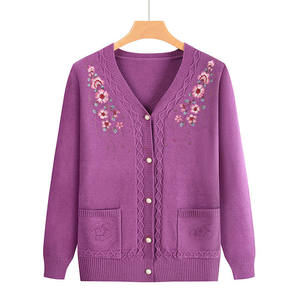 <b>Women's</b> Winter Casual V-Neck <b>Cardigan</b> with Embroidery & Heat Beading Pockets & Covered Buttons Front Logo 100% Cotton - Product Image 1