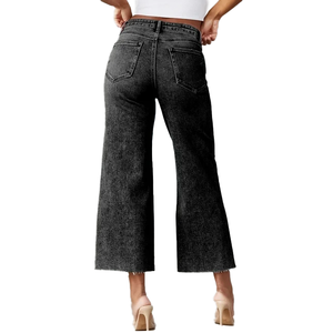 Jeans décontractés pour femmes de qualité supérieure pantalons jambe large taille haute Style droit Denim lavé pour le printemps plat Design élégant BD - Product Image 5