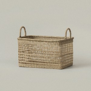 Handwoven Seagrass <b>Storage</b> <b>Basket</b> With Rectangle Shape And Dual Handles For Wholesale Home Organization And Cheap Bulk Purchase - Product Image 1