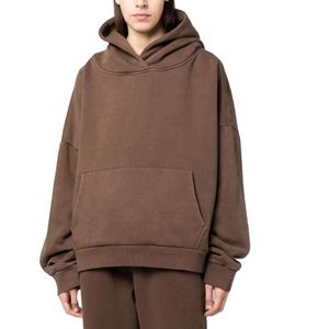 Sweat à capuche personnalisé pour hommes motif solide vintage 100% coton 500 g/m² lavé à l'acide avec logo imprimé à l'ourlet court pour l'automne - Product Image 4