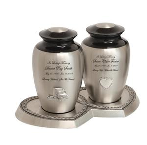 Double Étain Compagnon Urnes Mémorial Personnalisé Gravé Cœur Réchauffant Cendres Hommage - Product Image 1