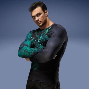 New <b>Compression</b> MMA Rashguard T-<b>shirt</b> <b>Men's</b> Long Sleeve Spandex/Polyester Quick Dry Breathable for Running Muay Thai BJJ Boxing - Product Image 5
