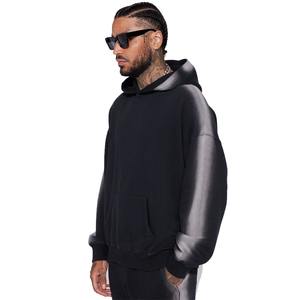 Most Fashionable Men <b>Black</b> 400 GSM Cotton/Polyester Fleece Breathable Quick Dry Drop Shoulder Pullover <b>Hoodies</b> Washed Side - Product Image 2