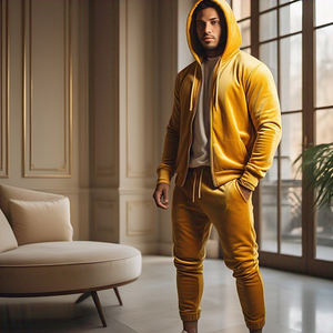Survêtements en velours à fermeture éclair pour hommes Outwear Street Style Velour Jogger Ensemble deux pièces Jogging de sport pour hommes Survêtement en velours pour hommes - Product Image 6