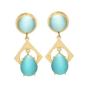 Nueva llegada Turquesa Piedra preciosa y azul claro Piedra preciosa Stud Pendiente chapado en oro - Product Image 1