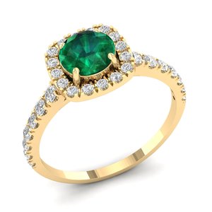 Bague de fiançailles halo en or massif 14 carats REYES personnalisée, certifiée IGI, diamant rond classique, 0,84 carat, pierre précieuse émeraude - Product Image 2