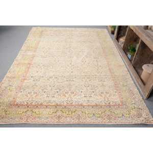 Turkish Rug, 6.3x9.6 ft Large Rug, <b>Yellow</b> Bordered <b>Wool</b> Vintage Rug - Product Image 1
