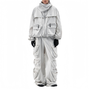 ชุดแทรคสูทผู้ชายผ้าเฟรนช์เทอร์รี่ แขนยาว มีฮู้ดแบบมีเชือกผูก กระเป๋าคาร์โก้ ทรงปกติ กางเกงจ็อกเกอร์ผ้าทวิลล์ คุณภาพสูง - Product Image 1