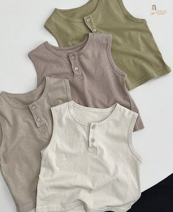 T-shirt Sleeveless Cotton Fabric Top Boys Solid Color Forest Style Shirt for Little Kids