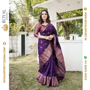 Presentación de nuevas colecciones Blissful Soft Lichi Silk Beautiful Rich Pallu Saree al por mayor por Royal Export en Surat Gujarat - Product Image 3