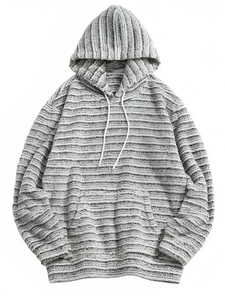 High Quality Unisex Sustainable 100% Cotton <b>Christmas</b> Striped Pattern Terry <b>Hoodie</b> with Kangaroo Pocket Customizable Oversized - Product Image 6