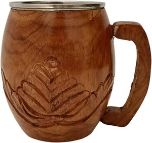 Taza de Café de Madera Multiusos para Servir Café, Té, Leche, Cerveza con Interior de Acero Tallada a Mano en Madera de Sheesham Natural - Product Image 4