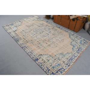 Alfombra Vintage Grande de 4.9x8.2 pies, Alfombra Turca, Alfombra de Lana con Parches Azules y Blancos - Product Image 2