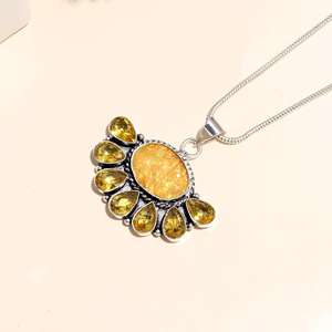 Citrine & Yellow <b>Opal</b> Christian Wedding 925 Sterling Silver Charm <b>Necklace</b> 18-Inch Long Women's Fine Jewelry - Product Image 2