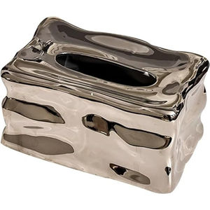 Boîte à mouchoirs en métal de qualité supérieure, finition chromée ondulée argentée, élégante décoration d'intérieur, accessoires à prix de gros - Product Image 1