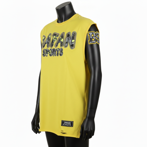 Chemise en jersey de coton sans manches pour femmes, tissu doux de qualité supérieure, jaune, impression multicolore, logo personnalisé, chemises en coton pour femmes d'été - Product Image 4