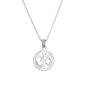 Collier pendentif Om en or 14 carats et argent 925, perle d'eau douce, bijoux géométriques spirituels pour femmes, rhodié, pour cadeaux, topaze, émeraude - Product Image 4