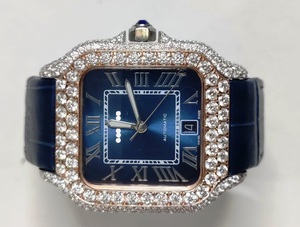 Customized Square <b>Men's</b> Hip Hop <b>Watch</b> Stainless Steel Cut Moissanite Diamond Unique Analog Glass Fashionable Leather Belt - Product Image 3