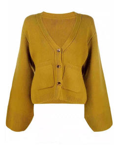 Nouveau cardigan en tricot à col en V, taille haute, couleur unie, décontracté pour l'hiver 2026, 100% coton, boutons recouverts - Product Image 1