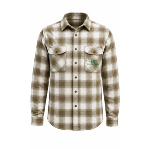 เสื้อเชิ้ตทำงานแขนยาวลายสก็อตสีน้ำตาลขาวสำหรับผู้ชาย ผ้าฝ้าย สวมใส่สบาย พิมพ์ลายโลโก้ด้านหน้า - Product Image 2