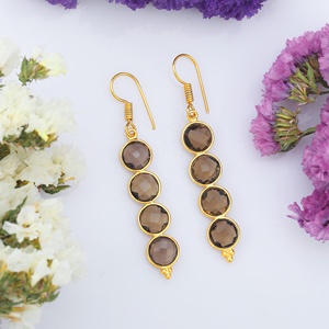 New Arrival 925 Sterling Silver Round Shape <b>Earring</b> 18K Gold Plated Smoky Gemstone <b>Fashion</b> <b>Drop</b> <b>Earrings</b> for Women and Girls - Product Image 6