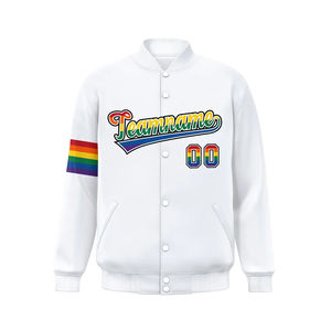 Venta al por mayor High Street Style hombres personalizados béisbol Letterman Stand Collar chaqueta Arco Iris Varsity Chaqueta larga servicio OEM para - Product Image 3