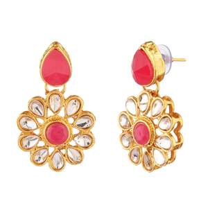 Indian Bridal Set Designer Flower Ethnic Crystal Choker Traditional <b>Necklace</b> Wedding Jewellery Dangle Earring <b>For</b> <b>Women</b>, Pink - Product Image 6