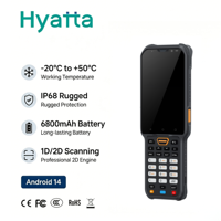 PDA industriel robuste avec lecteur de codes-barres portable, écran 4,3 pouces, Android 14, 29 touches, sangle de poignet, IP68, 4+64 Go, batterie remplaçable sans mise hors tension