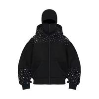 Sudadera con Capucha de Algodón Grueso para Hombre con Diseño de Máscara Ninja y Pedrería Personalizada
