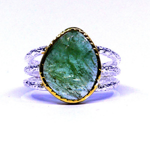 Elegante anillo clásico de Plata de Ley 925 para mujer, uso diario, anillo de rebanada de piedras preciosas de turmalina verde, accesorio de moda - Product Image 2