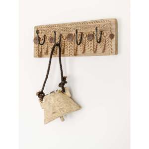 Medium Indian Carved 4-<b>Hook</b> <b>Wall</b> Panel for <b>Wall</b> Display or Coat Rack Purpose - Product Image 3