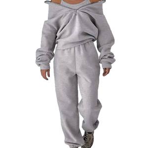 Tenues d'hiver pour femmes, 2 pièces, sweat-shirts à manches longues et pantalons, ensemble de jogging deux pièces, ensemble en coton pour femmes - Product Image 1