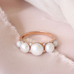 Anillo de Perlas de Agua Dulce Grado AAAAA, Banda Minimalista de Plata de Ley 925 Maciza Chapada en Oro Rosa, Anillo de Compromiso y Boda para Mujer - Product Image 2