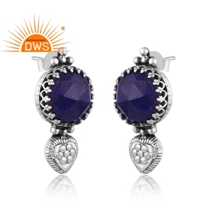 Último diseño plata esterlina oxidada lapislázuli natural piedra preciosa Stud pendiente personalizado joyería fabricante - Product Image 2