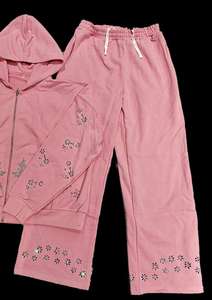Custom Rhinestone Zip up Baggy Hoodies y pantalones de chándal Jogger Conjunto de dos piezas Dtg Print Sweatsuit Vintage Acid Wash Hombres Chándales - Product Image 2