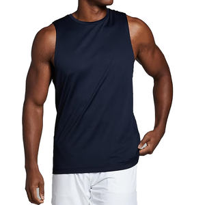 Camiseta sin mangas de gimnasio para hombre de Color sólido personalizada de secado rápido transpirable con cuello redondo acanalado de punto al por mayor de la mejor calidad - Product Image 3